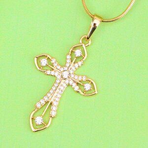 "Rose Gold Cross Pendant with CZ Accents in Elegant Filigree Design, XPPT1817